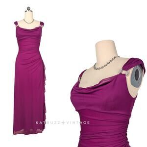 Vintage Betsy Adam Prom Dress Maxi Gown 8 Purple Pink Y2K Fairy Glam Ruffle